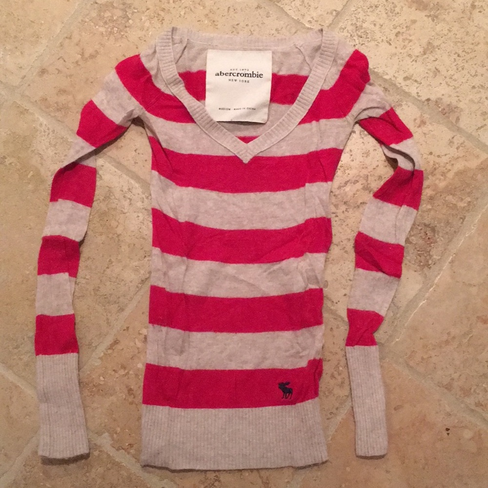 Hot pink striped Abercrombie kids sweater